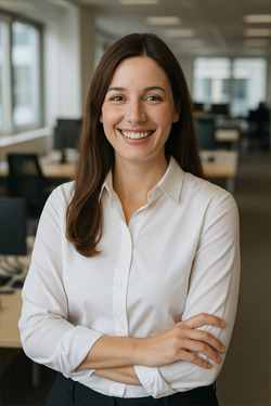 frau mit bluse im buero